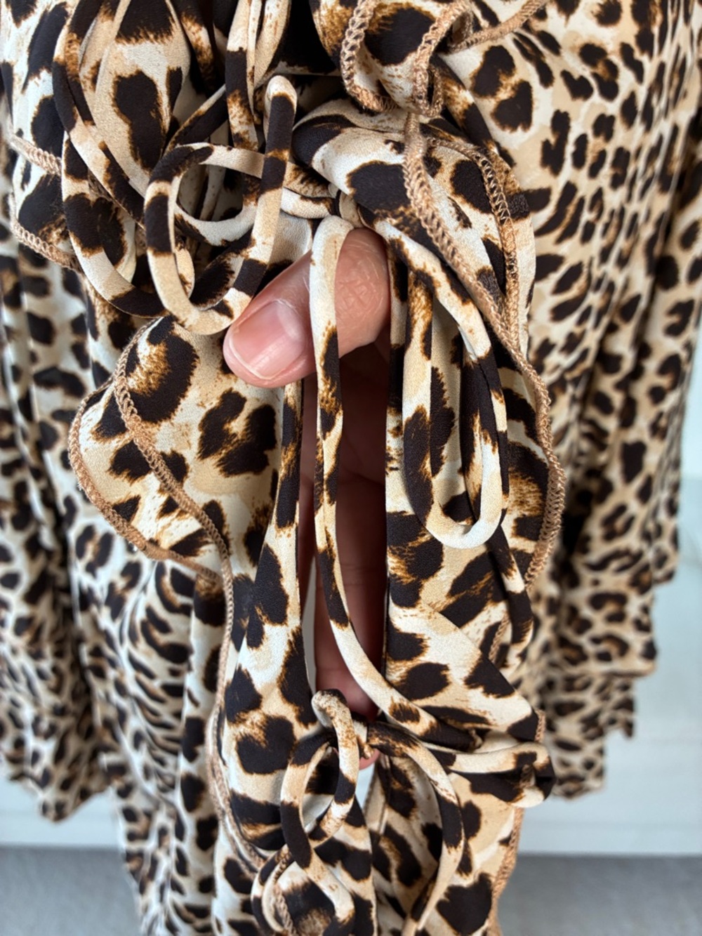 Torrid Leopard Print Ruffle Tie-Front Blouse in Tan & Brown - Picture 4 of 10